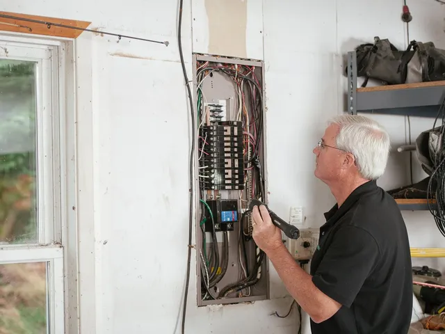 Elektriker bei der Prüfung eines Sicherungskastens